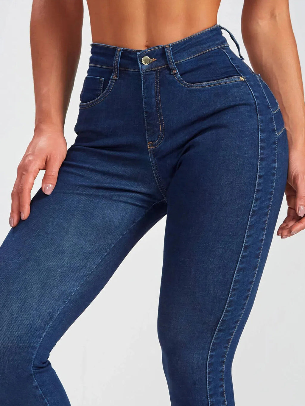 Sculpting High Waist Stretch Skinny Jeans - DarkBlue - 3