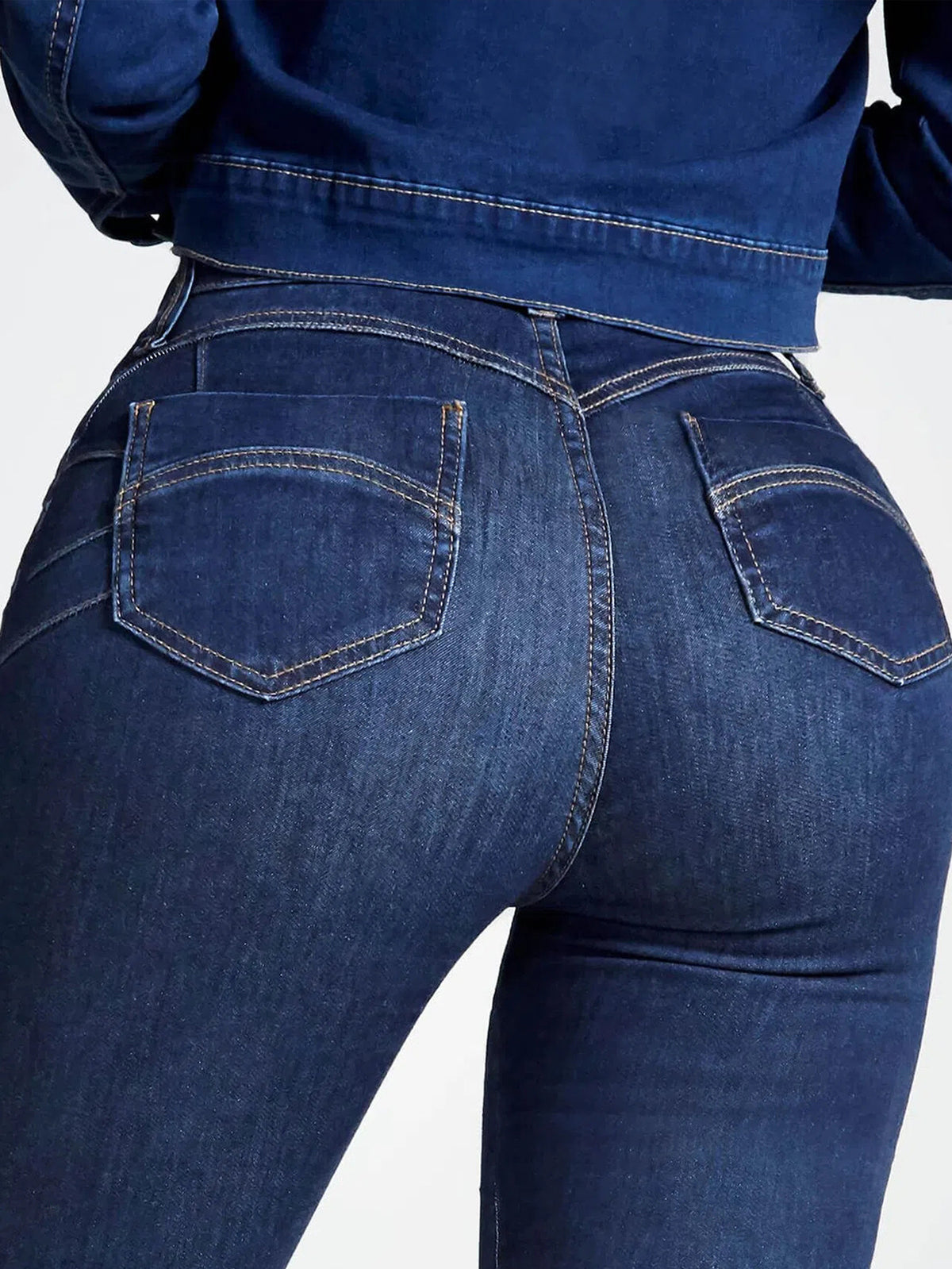 Sculpting High Waist Stretch Skinny Jeans - DarkBlue - 4