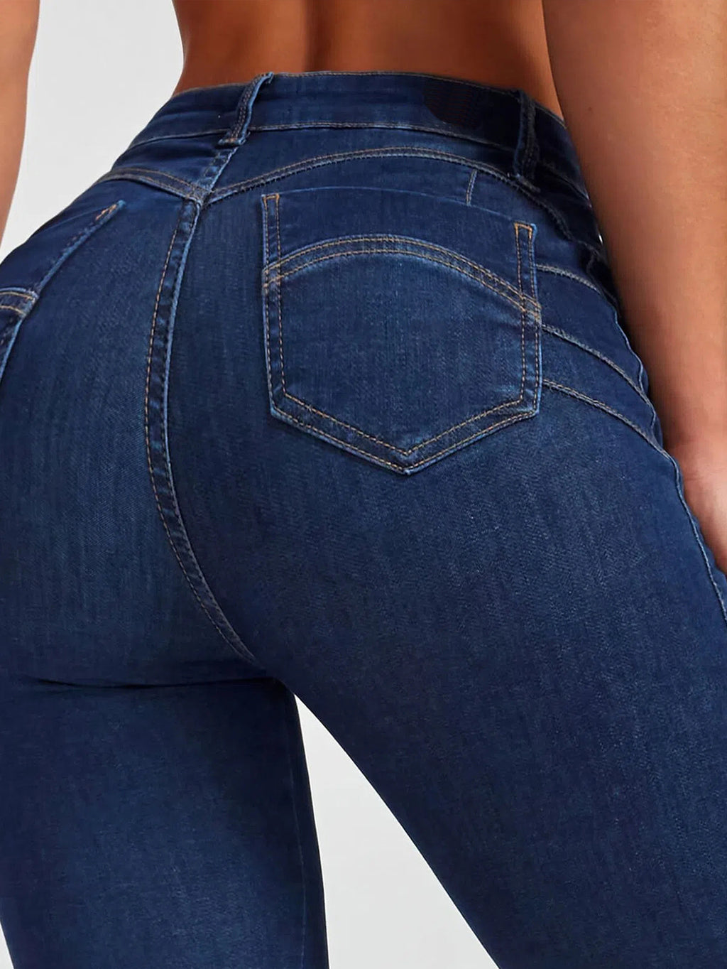 Sculpting High Waist Stretch Skinny Jeans - DarkBlue - 5