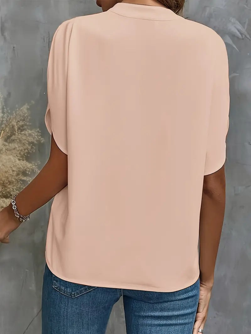 Split V-Neck Dolman Sleeve Chiffon Shirt