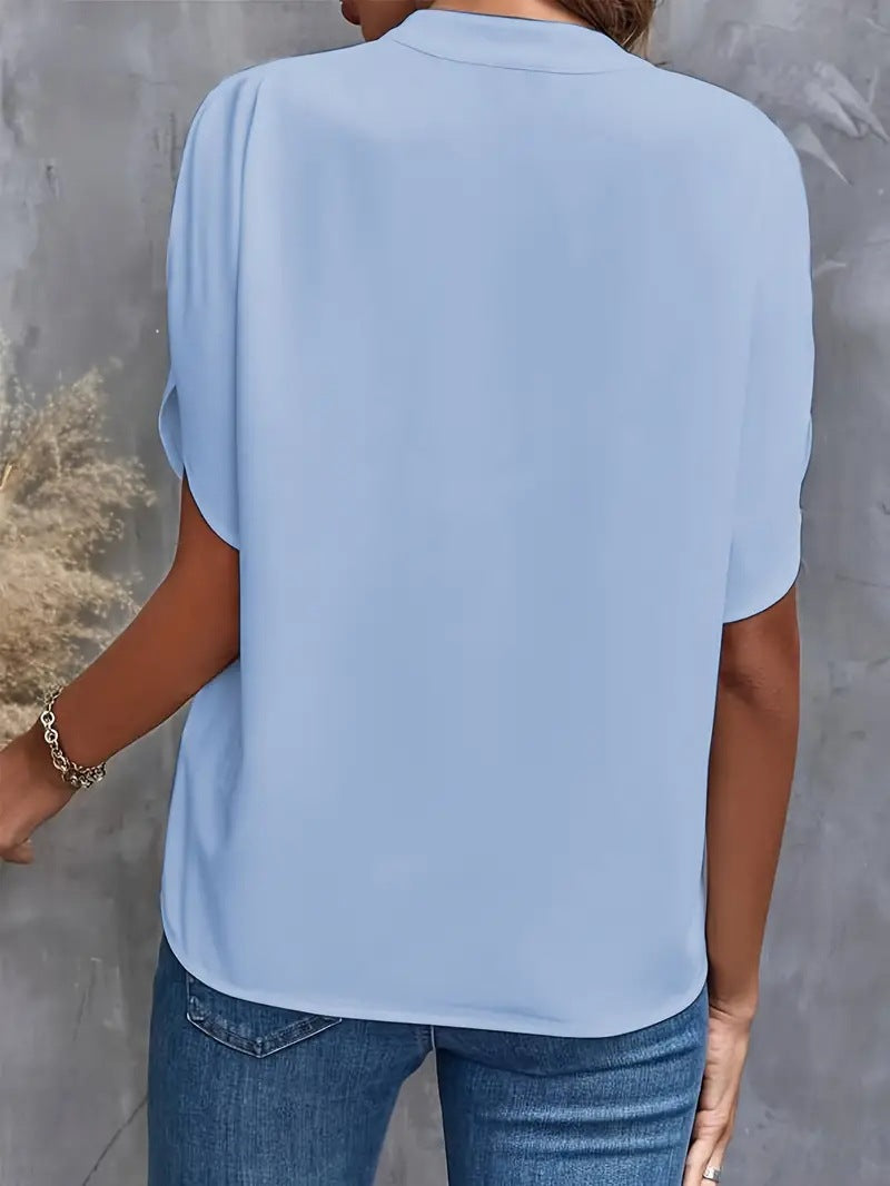Split V-Neck Dolman Sleeve Chiffon Shirt - view 1