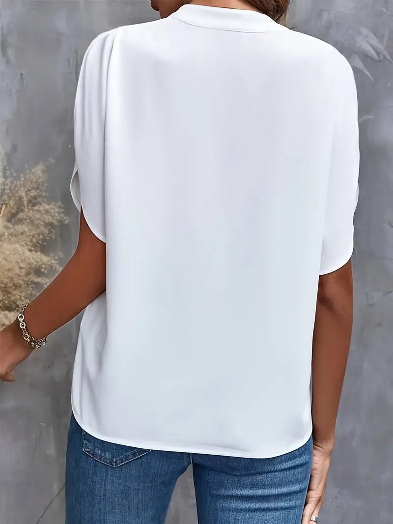 Split V-Neck Dolman Sleeve Chiffon Shirt - view 2