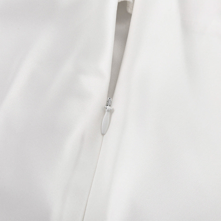 Satin Maxi Skirt With Sheer Lace Hem - White - 3