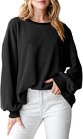 Corded Rib Balloon Sleeve Oversized Top - Black