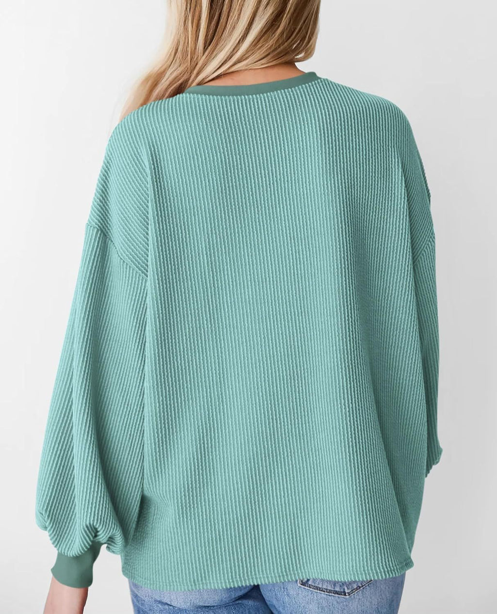 Corded Rib Balloon Sleeve Oversized Top - Mint - 2
