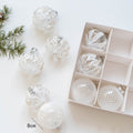 Christmas Ball Ornament Set With Glitter Lace Designs - White