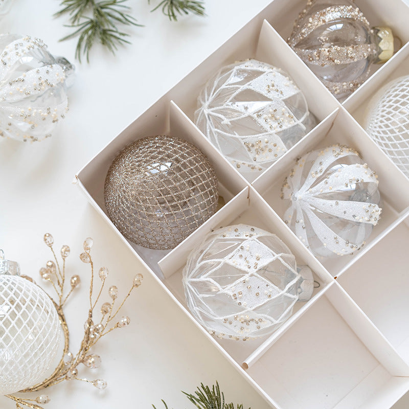 Christmas Ball Ornament Set With Glitter Lace Designs