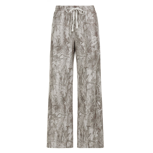Abstract Branch Print Wide Leg Lounge Pants - Grey