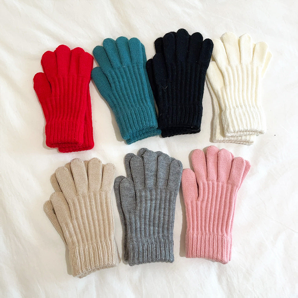 Ribbed Knit Winter Gloves with Stretch Cuffs - Blue - 1