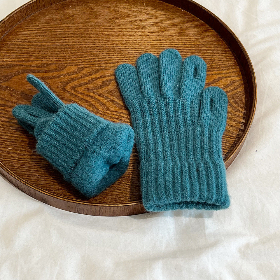 Ribbed Knit Winter Gloves with Stretch Cuffs - Blue - 3