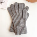 Ribbed Knit Winter Gloves with Stretch Cuffs - Grey
