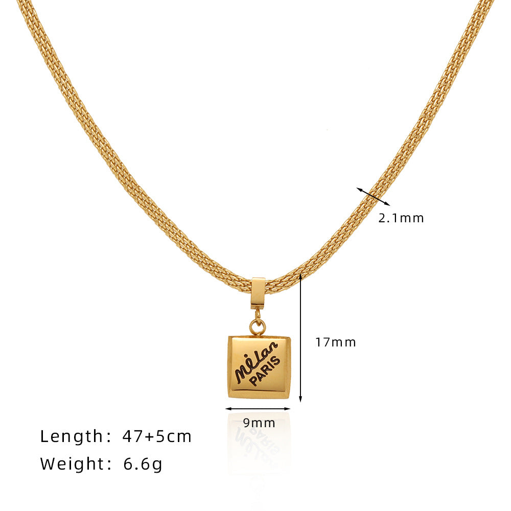 Engraved Script Square Tag Pendant Necklace - Gold