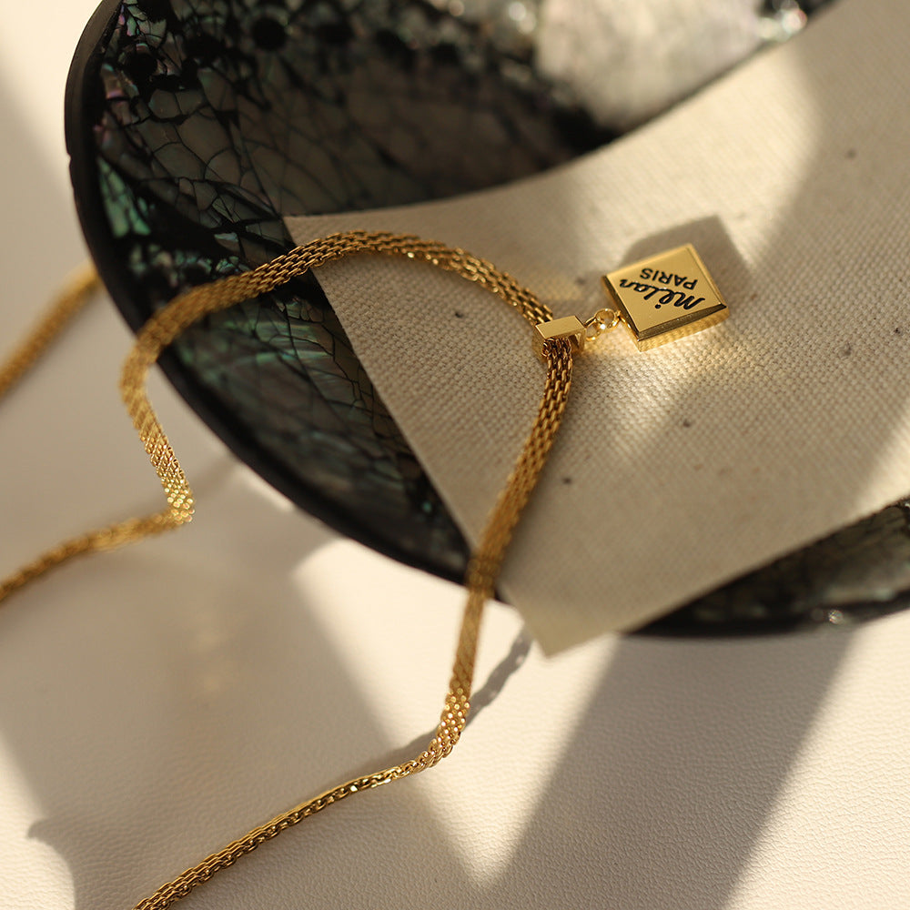 Engraved Script Square Tag Pendant Necklace - Gold - 5