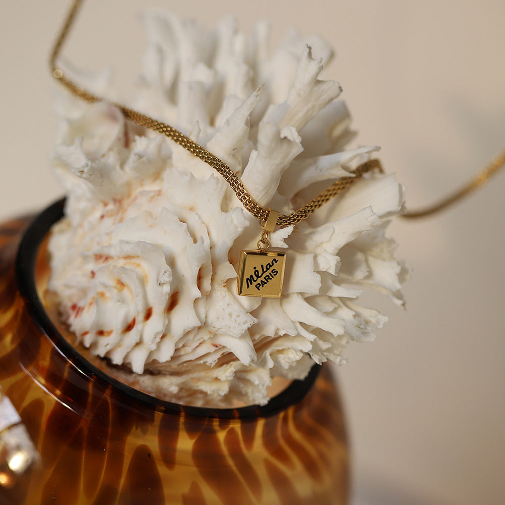 Engraved Script Square Tag Pendant Necklace - Gold - 7