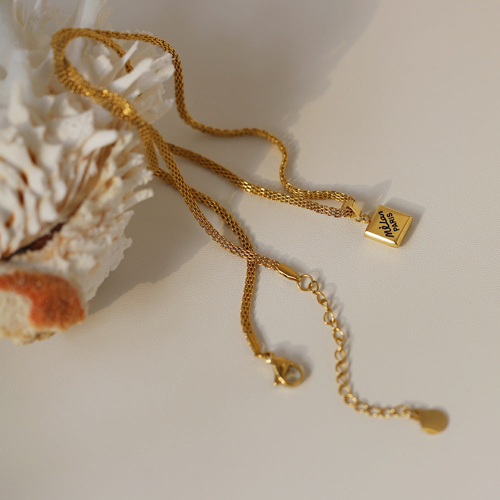 Engraved Script Square Tag Pendant Necklace - Gold - 8