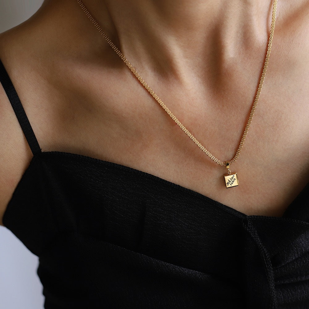 Engraved Script Square Tag Pendant Necklace - view 1