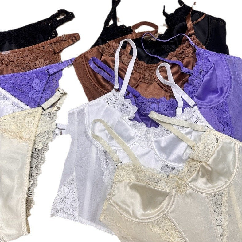 Lace Mesh Underwire Corset Bustier And Thong Set