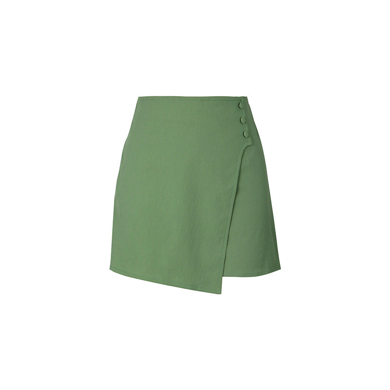 Asymmetric Button Wrap Front Skort - Green