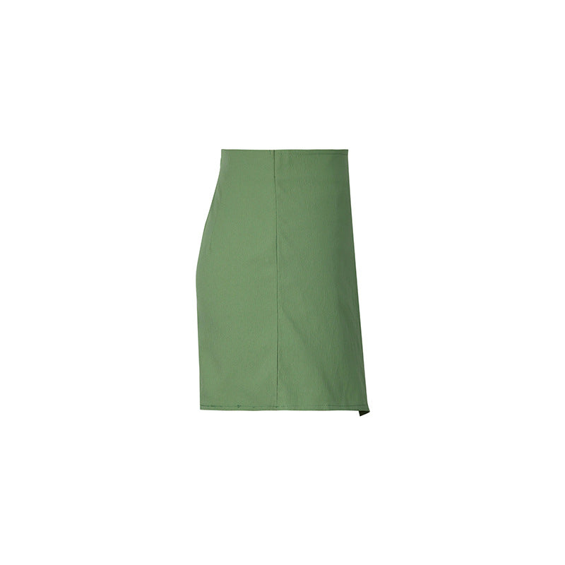 Asymmetric Button Wrap Front Skort - Green - 1