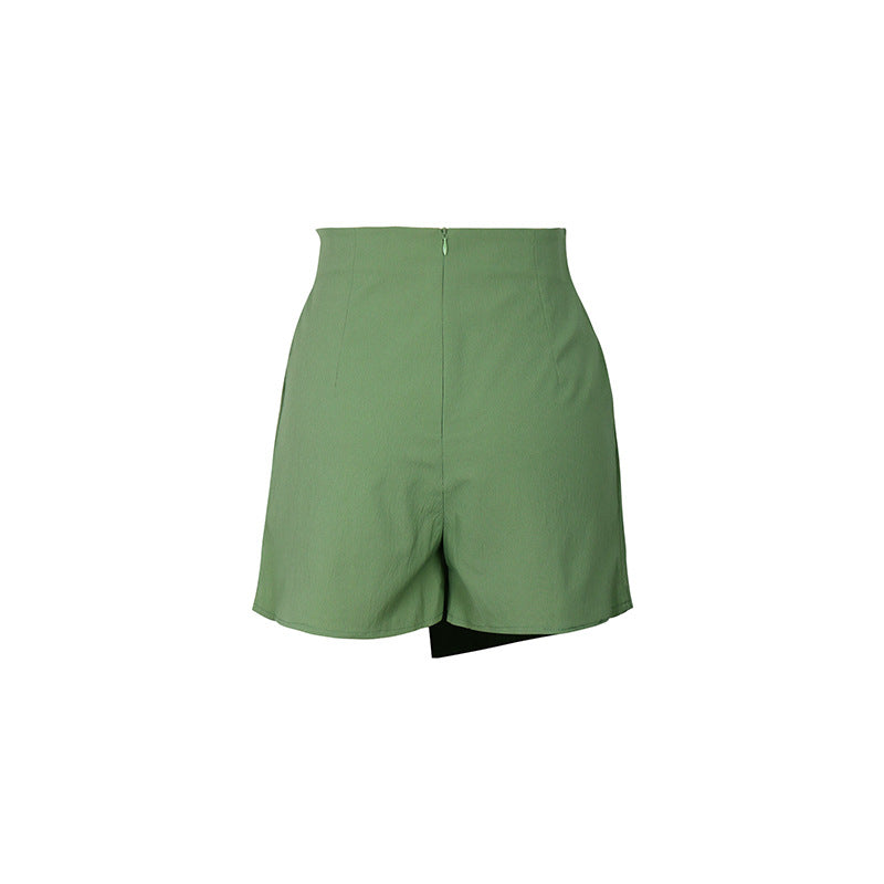 Asymmetric Button Wrap Front Skort - Green - 2
