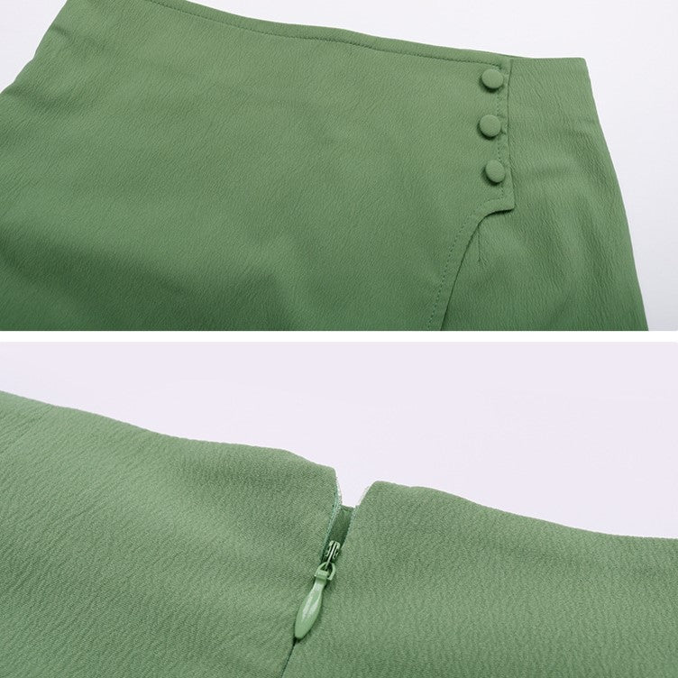 Asymmetric Button Wrap Front Skort - Green - 6