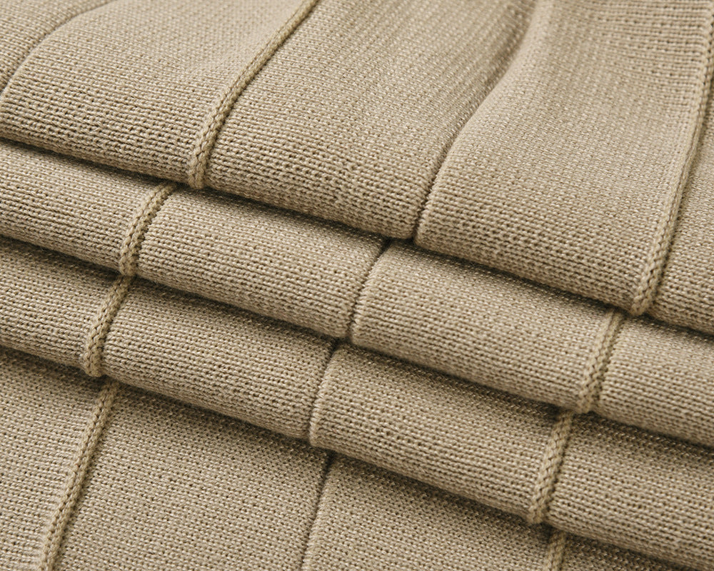 Surplice Wrap Pleated Knit Sweater Dress - Khaki - 2