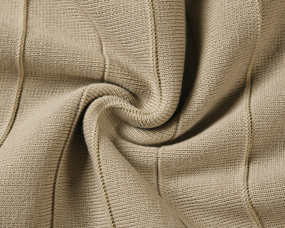 Surplice Wrap Pleated Knit Sweater Dress - Khaki - 4