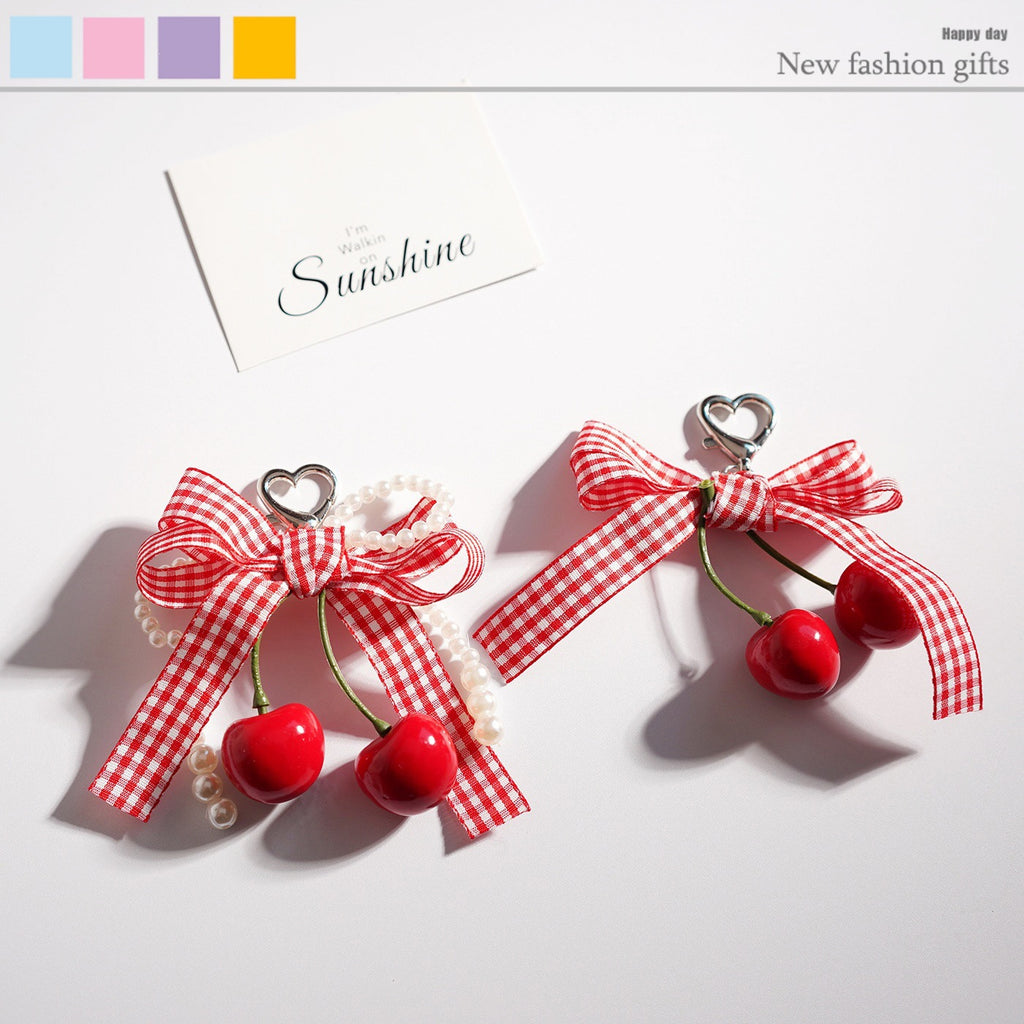 Coquette Gingham Ribbon Cherry Keychain - NO-2