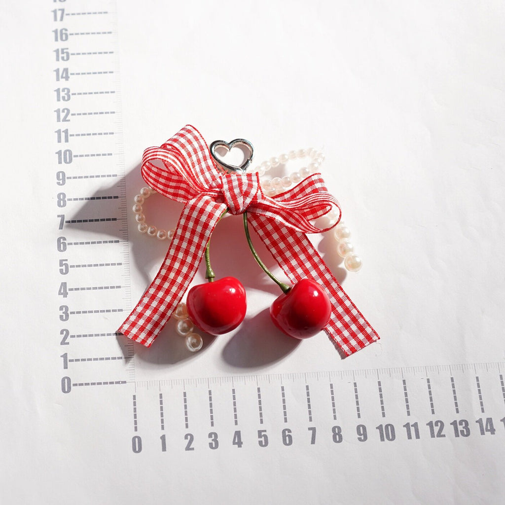 Coquette Gingham Ribbon Cherry Keychain - NO-2 - 1