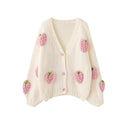 Strawberry Crochet Chunky Knit Sweater - Pink