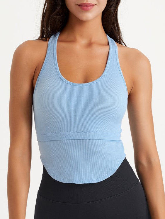 Racerback Ribbed Cropped Workout Tank - Blue