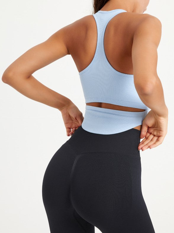 Racerback Ribbed Cropped Workout Tank - Blue - 2