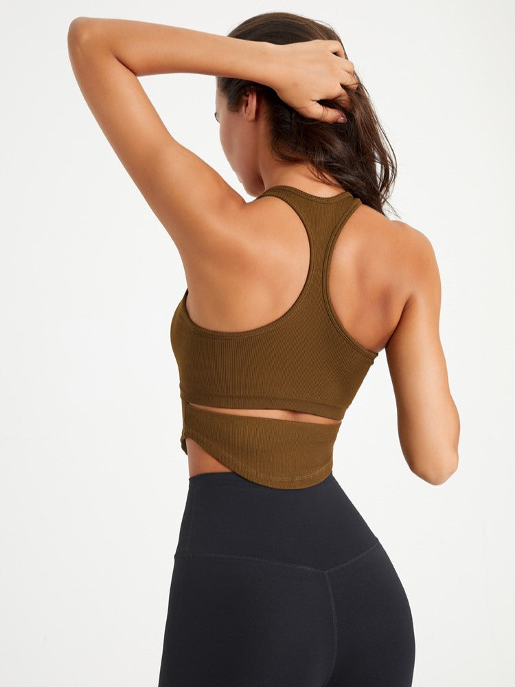 Racerback Ribbed Cropped Workout Tank - Coffee - 3