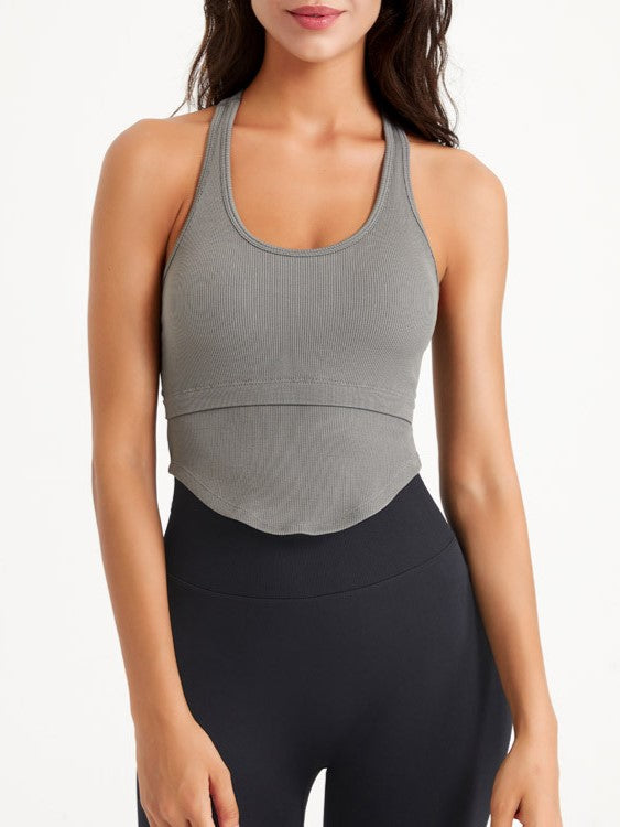 Racerback Ribbed Cropped Workout Tank - Gray