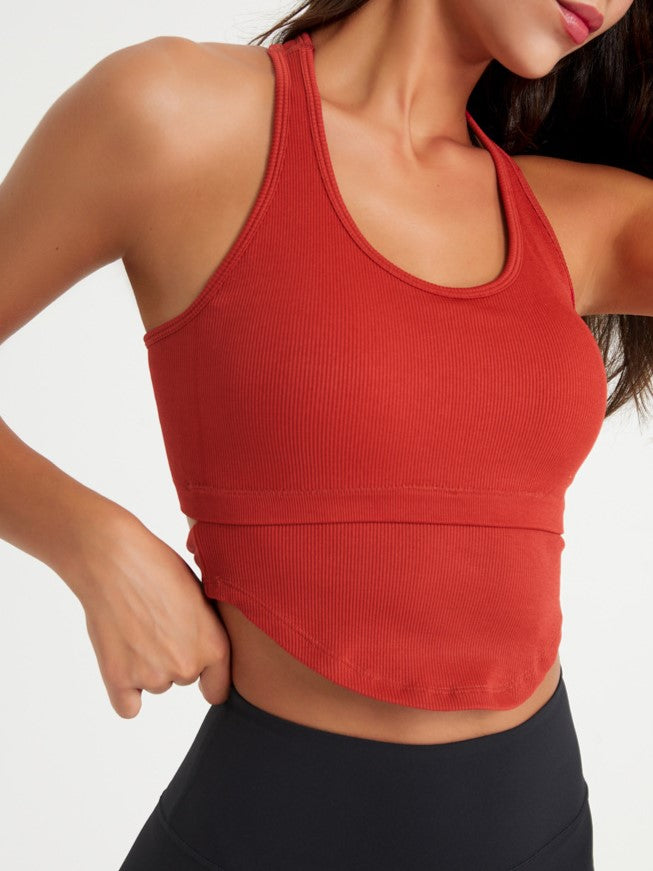 Racerback Ribbed Cropped Workout Tank - Red - 3