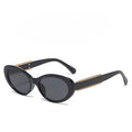 Chain Detail Temple Oval Sunglasses - Black-1