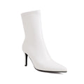 Stretch Faux Leather Stiletto Sock Booties - White