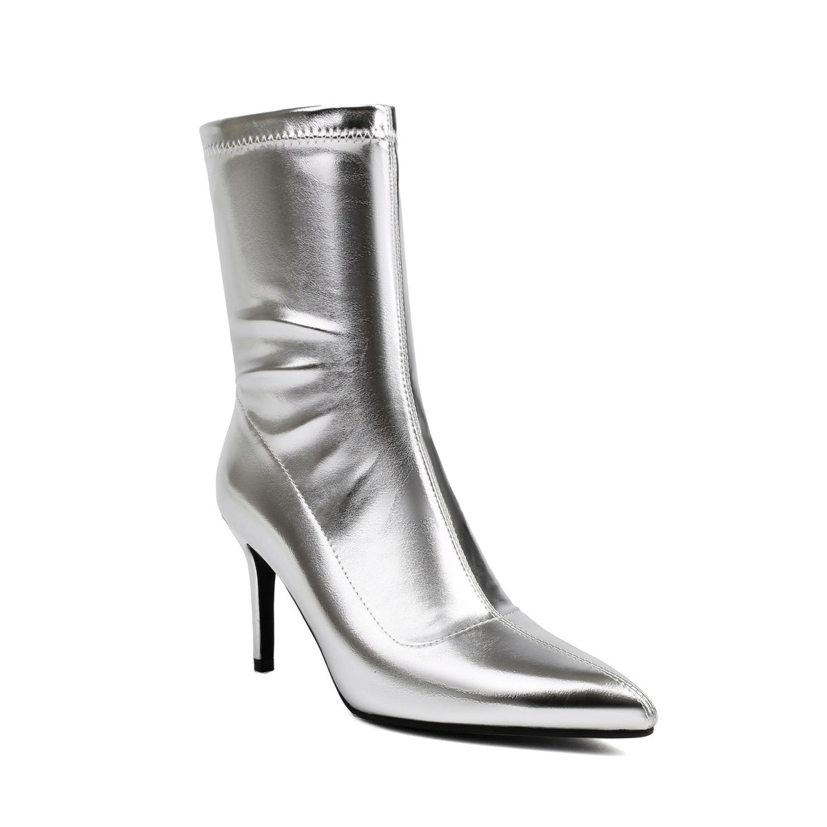 Stretch Faux Leather Stiletto Sock Booties
