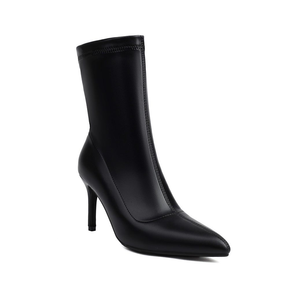 Stretch Faux Leather Stiletto Sock Booties