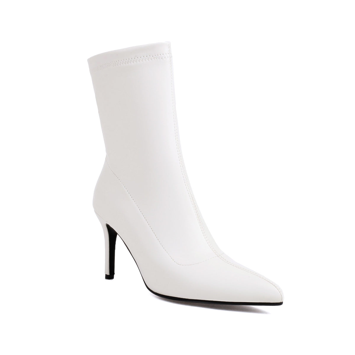 Stretch Faux Leather Stiletto Sock Booties
