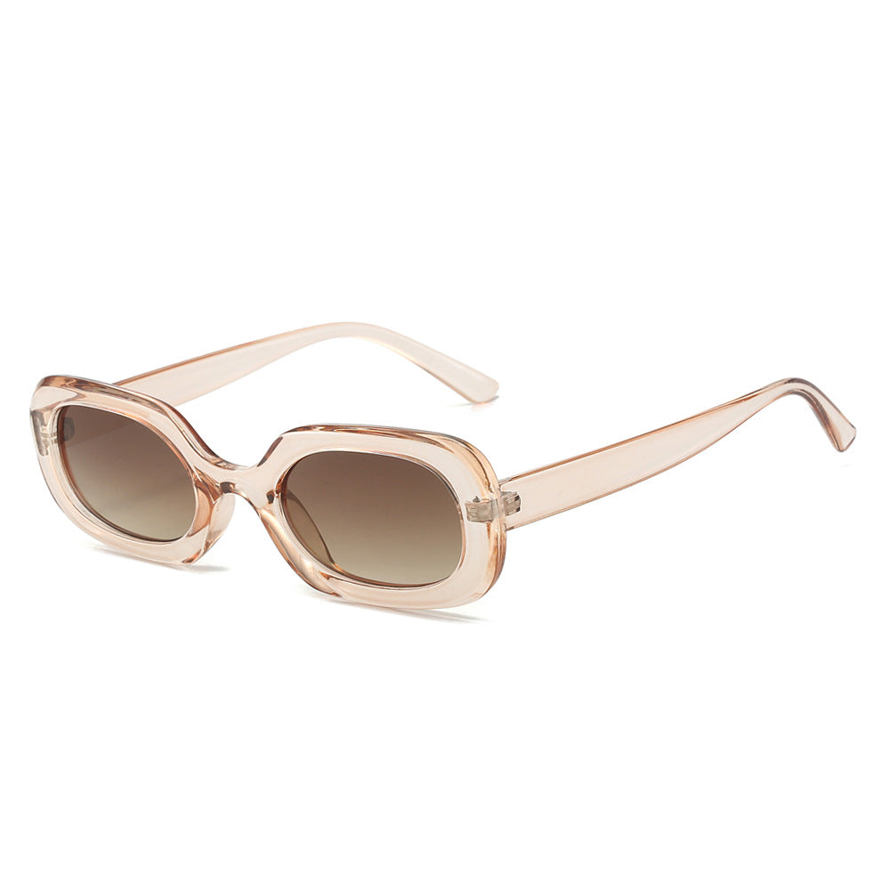 Retro Rectangle Sunglasses With Chunky Frames - Champagne