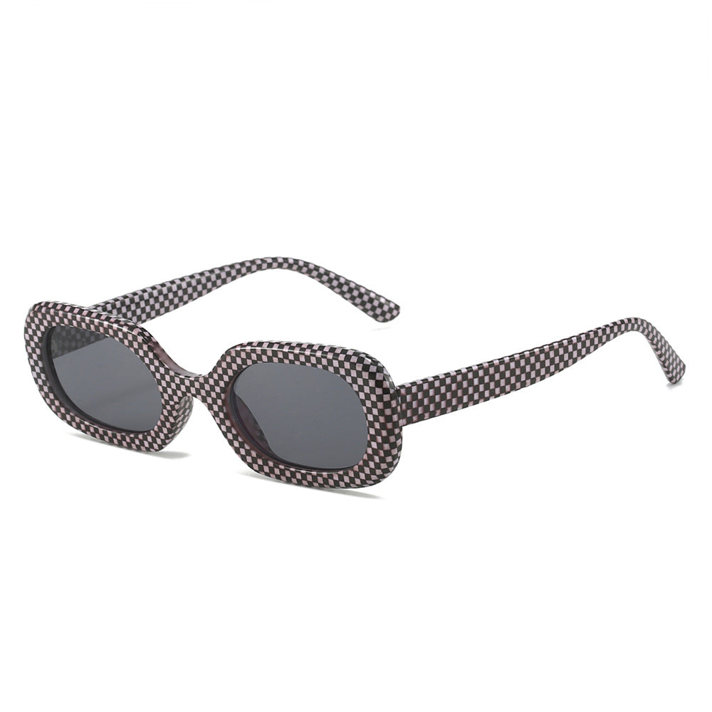 Retro Rectangle Sunglasses With Chunky Frames - Checkered