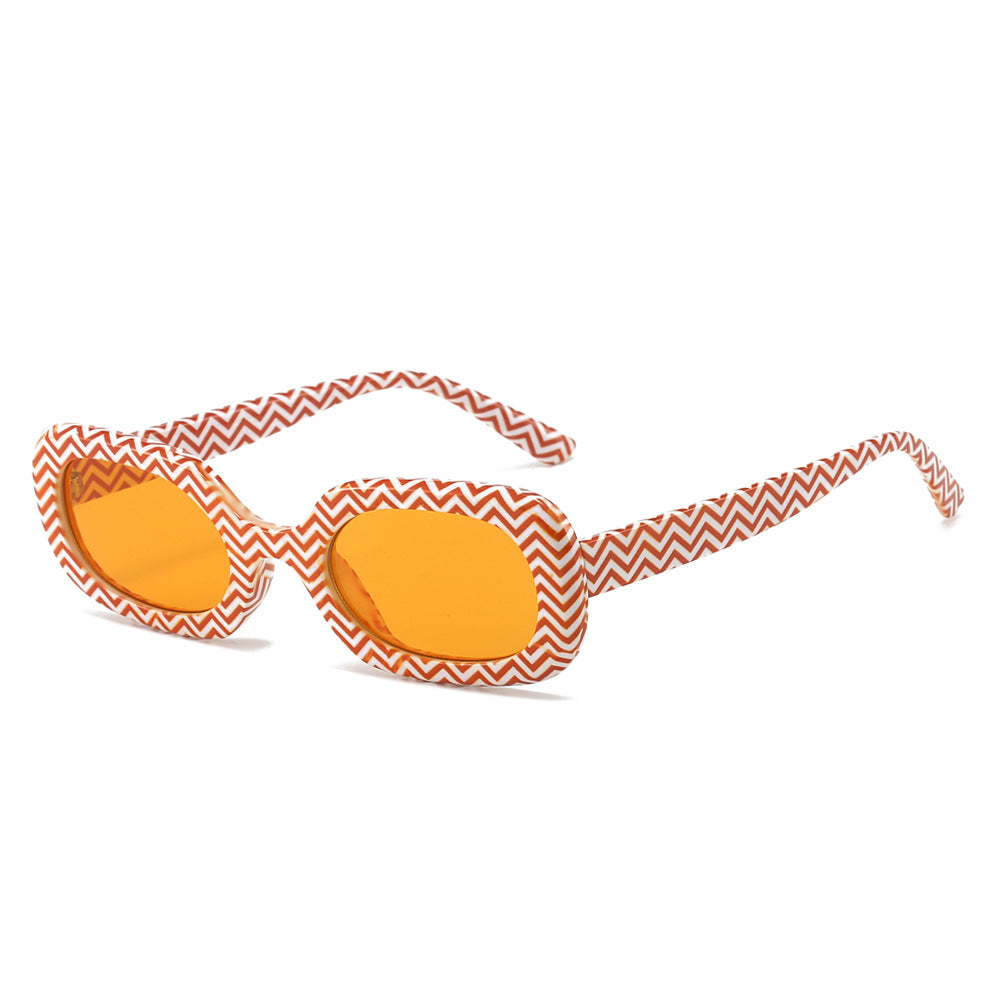 Retro Rectangle Sunglasses With Chunky Frames - Chevron