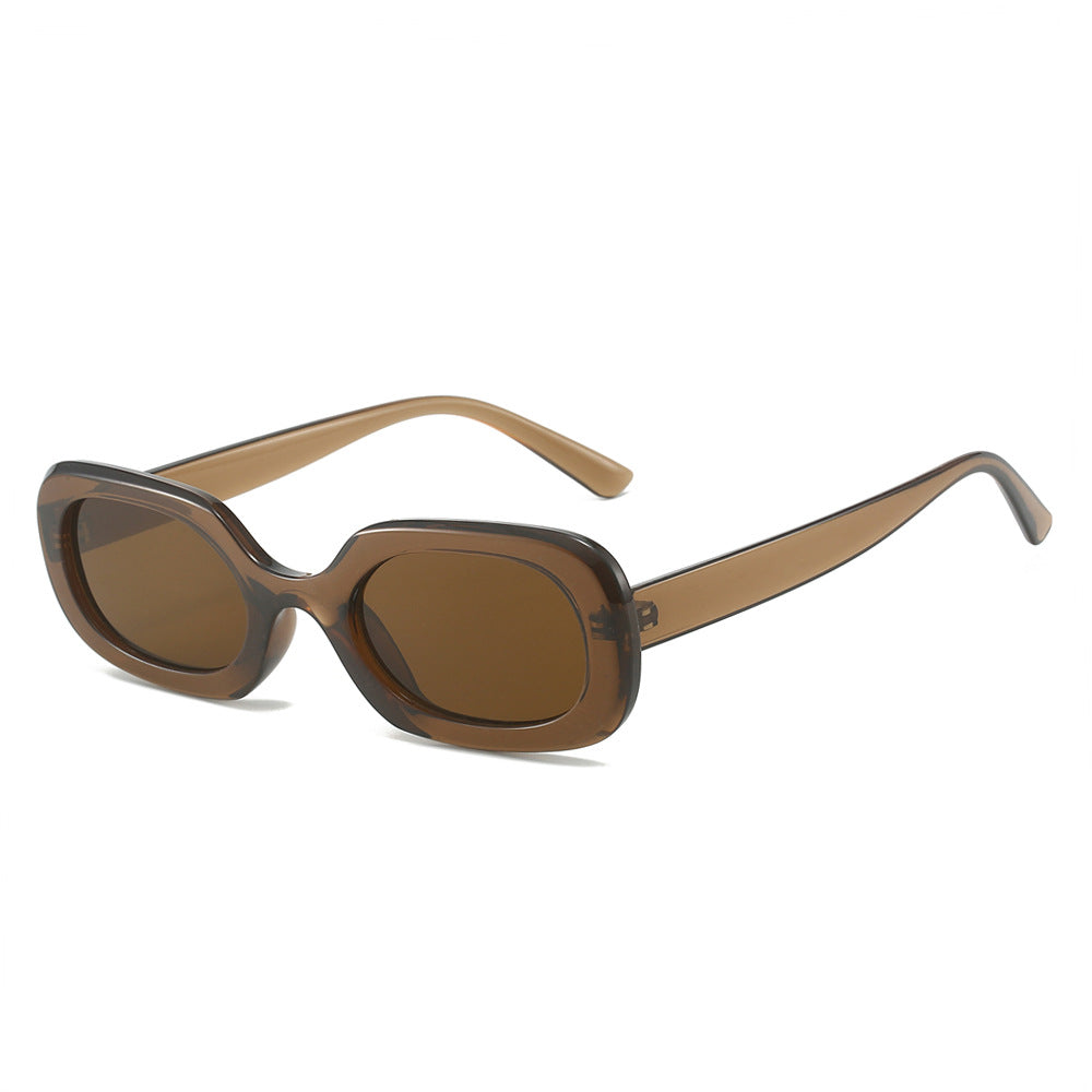 Retro Rectangle Sunglasses With Chunky Frames - Tea