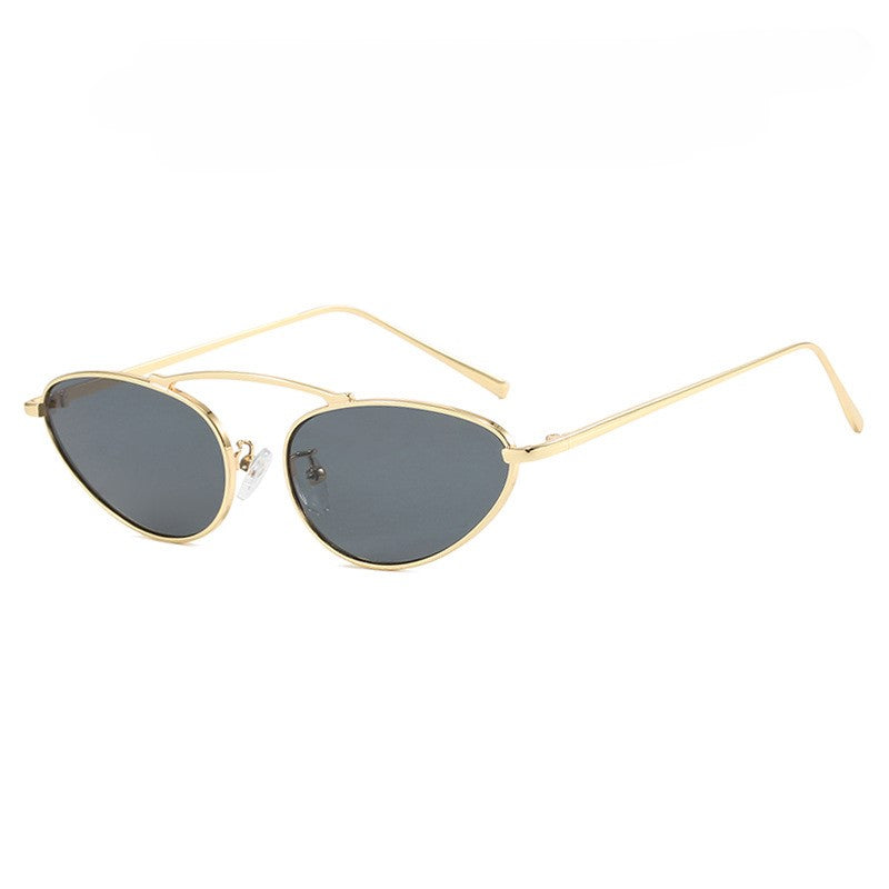 Slim Oval Cat Eye Metal Sunglasses - Golden