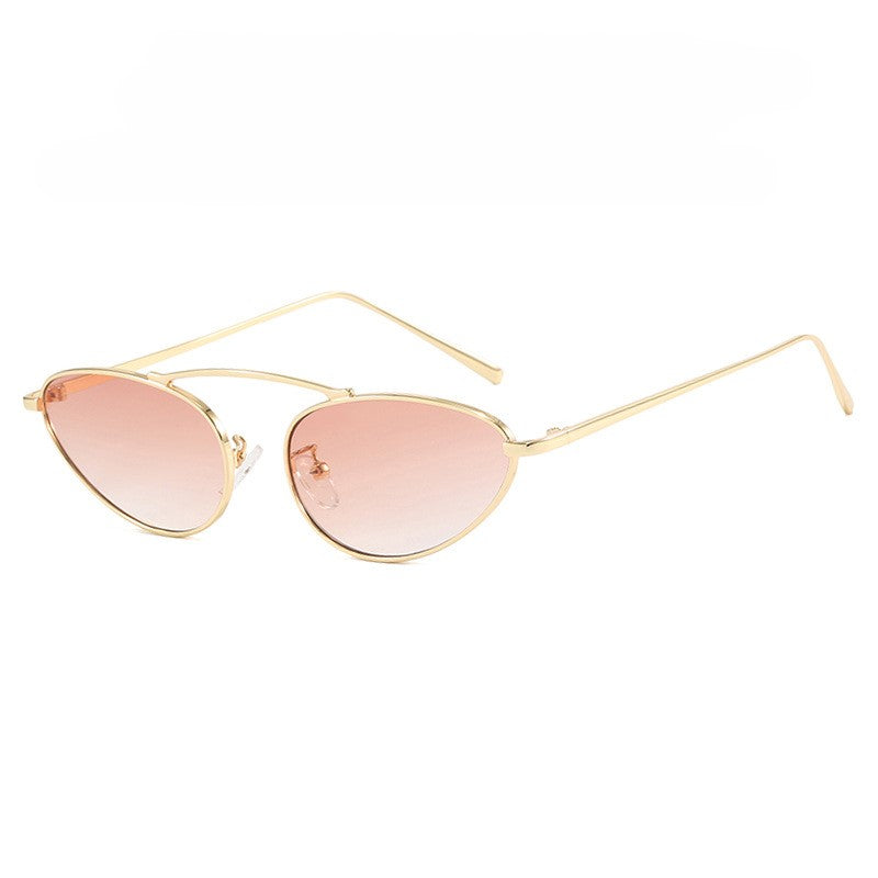 Slim Oval Cat Eye Metal Sunglasses - Pink