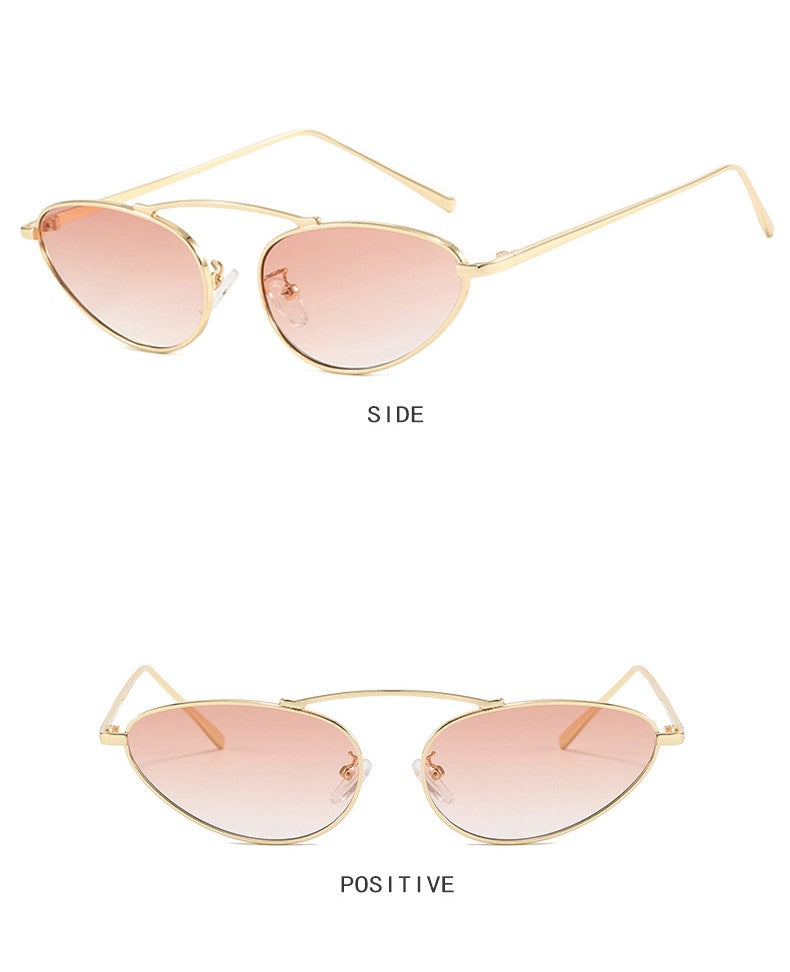 Slim Oval Cat Eye Metal Sunglasses - Pink - 1