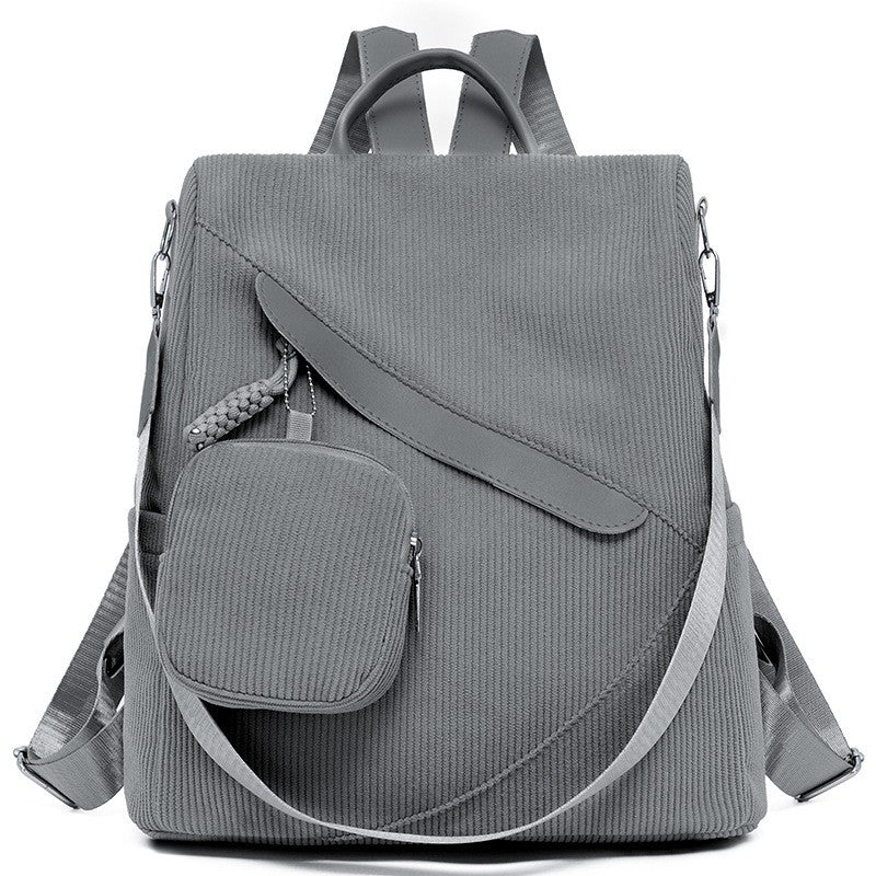Corduroy Convertible Backpack With Mini Pouch - Gray
