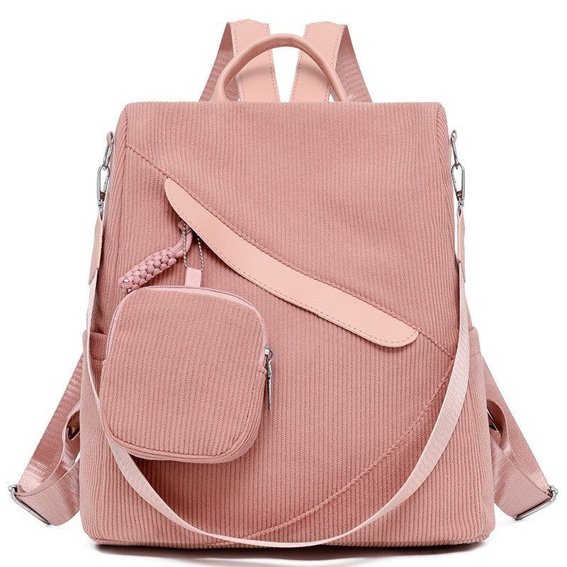 Corduroy Convertible Backpack With Mini Pouch - Pink