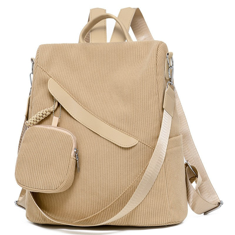 Corduroy Convertible Backpack With Mini Pouch